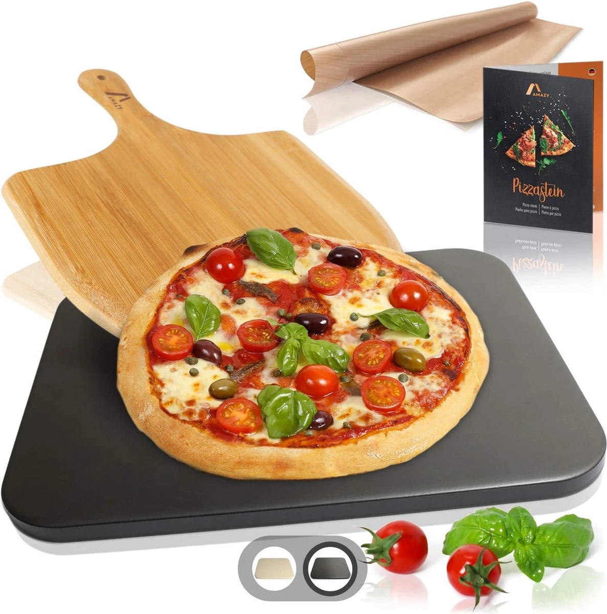 Pierre à Pizza AMAZY Incl. Cuillère à Pizza En Bamboe , Feuille De Cuisson Durable Et Livret De Recettes – La Pierre à Pain (résistante à La Chaleur, Zwart) Donne à Votre Pizza Le Goût De La Pizza Italienne Croustillante Au Four En Brique. 1 Pierre à Pizza AMAZY Incl. Cuillère à Pizza En Bamboe , Feuille De Cuisson Durable Et Livret De Recettes – La Pierre à Pain (résistante à La Chaleur, Zwart) Donne à Votre Pizza Le Goût De La Pizza Italienne Croustillante Au Four En Brique.