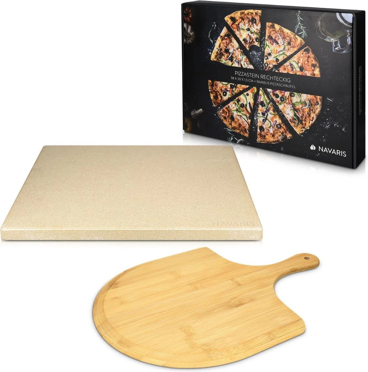 Navaris XL Pour Four Et Barbecue - Assiette à Pizza Rectangulaire 38 X 30 Cm - Pelle à Pizza En Bambou Incluse - Céramique émaillée 1 Navaris XL Pour Four Et Barbecue - Assiette à Pizza Rectangulaire 38 X 30 Cm - Pelle à Pizza En Bambou Incluse - Céramique émaillée