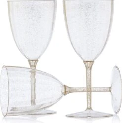 Decorline - 48 Verres à Vin En Plastique De Qualité Supérieure Avec Paillettes Dorées, Verres à Cocktail Réutilisables Pour Mariages Et Fêtes, 200 Ml, Réutilisables Et Stables…