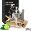 Ensemble à Cocktail (750ML) - 14 Pièces - Acier Inoxydable - Accessoires De Bar - Coffret Cadeau - Support En Bamboe - Vaderdag