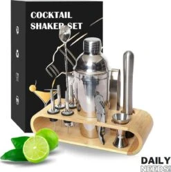 Ensemble à Cocktail (750ML) - 14 Pièces - Acier Inoxydable - Accessoires De Bar - Coffret Cadeau - Support En Bamboe - Vaderdag