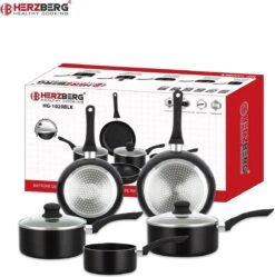 Herzberg: Batterie De Cuisine Moderne 7 Pièces Avec Revêtement En Marbre - Zwart - Sans Rayures - Toutes Sources De Chaleur - Cuisine Saine - Va Au Lave-vaisselle - Avec Couvercles -Cuisine Fournitures Magasin 1192x1200 3