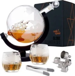Set De Carafes à Whisky , Coffret Cadeau Carafe Globe , 1500 Ml - Comprenant Des Verres, Des Pierres à Whisky Et Un Bouchon En Verres