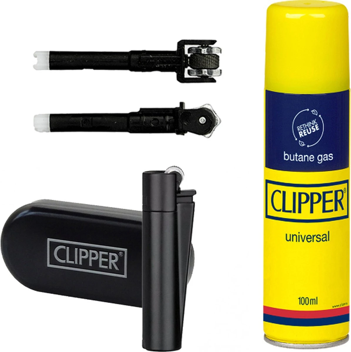 Deal Clipper Classic Large Métal "Black Matte / Matte" + 1 X Clipper Gas 100ml + 2 X Flint Systems 1 Deal Clipper Classic Large Métal "Black Matte / Matte" + 1 X Clipper Gas 100ml + 2 X Flint Systems