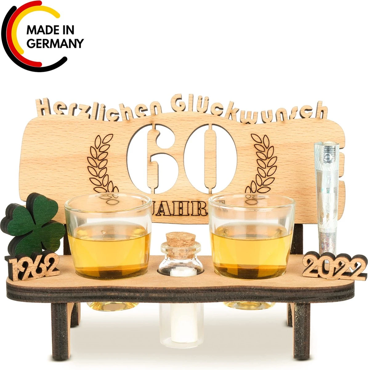 Brynnberg Schnapsbank Mit Jahreszahl - Holz Lorbeerkranz Mit Zahl Engraving - Gift Zum 60 Hochzeitstag Couple Anniversary - Geburtstag Und Pärchen Gift Idea - Schnapsgläser Latte Mit 2 Gläsern 2 Brynnberg Schnapsbank Mit Jahreszahl - Holz Lorbeerkranz Mit Zahl Engraving - Gift Zum 60 Hochzeitstag Couple Anniversary - Geburtstag Und Pärchen Gift Idea - Schnapsgläser Latte Mit 2 Gläsern – Image 2