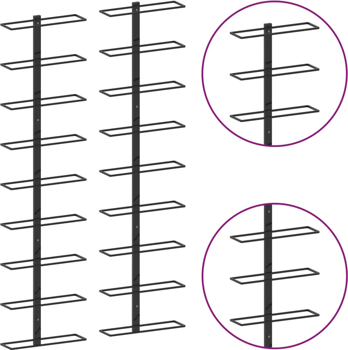 Range-bouteilles Premium - Casiers à Vin Muraux Pour 18 Bouteilles 2 Pcs Fer Noir 4 Range-bouteilles Premium - Casiers à Vin Muraux Pour 18 Bouteilles 2 Pcs Fer Noir – Image 4