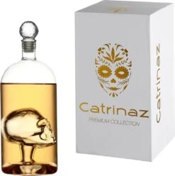 Catrinaz® - Carafe Premium Tête De Mort - Carafe - Carafe - Carafe à Tequila - Carafe à Whisky - Carafe - Tête De Mort - 1L - Coffret Cadeau Luxe - Cadeau Homme & Femme