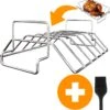 YUGN 2-en-1 Acier Inoxydable Spare Rib Rack BBQ Rib Rack - Rib Rack Spareribs Holder - Accessoires De BBQ - Grille De Grille Avec Brosse