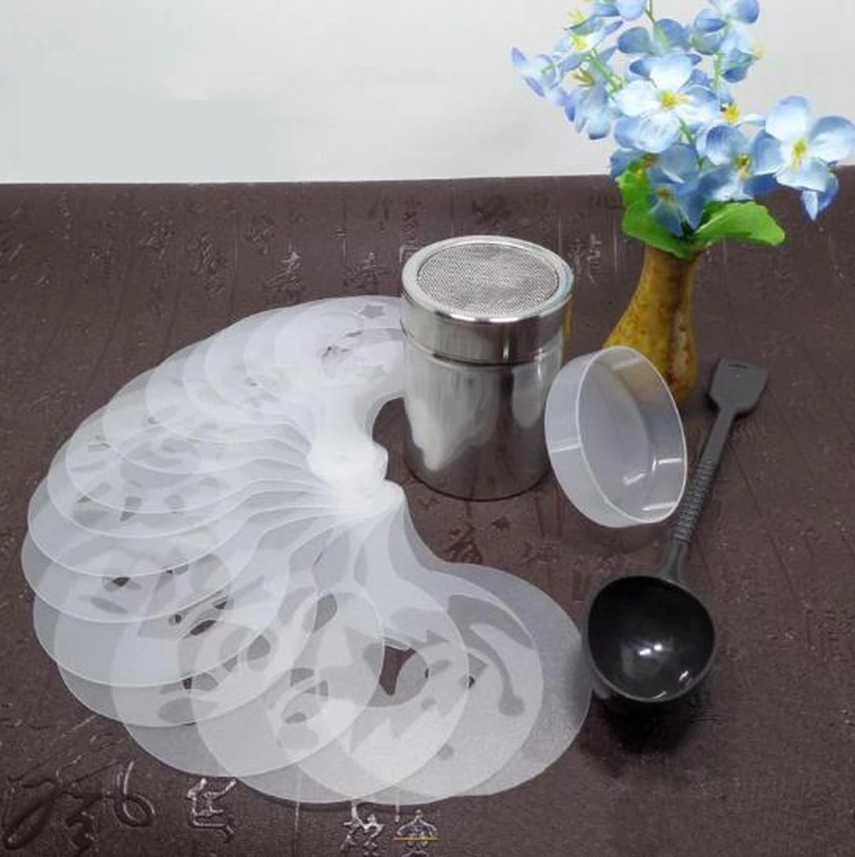 Set' écarteurs à Cappuccino / Cacao En Acier Inoxydable - Avec Modèles De Café / Cacao Et Cuillère à Tools Barista 7 Set' écarteurs à Cappuccino / Cacao En Acier Inoxydable - Avec Modèles De Café / Cacao Et Cuillère à Tools Barista – Image 7