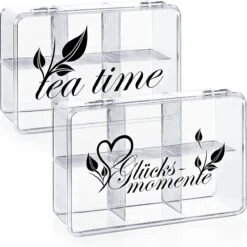 2x Boîte De Rangement Pour Thé Et Sachets De Thé - Boîte à Thé En Plastique Transparent Avec 6 Compartiments - Boîte à Thé Pour Le Stockage Du Thé