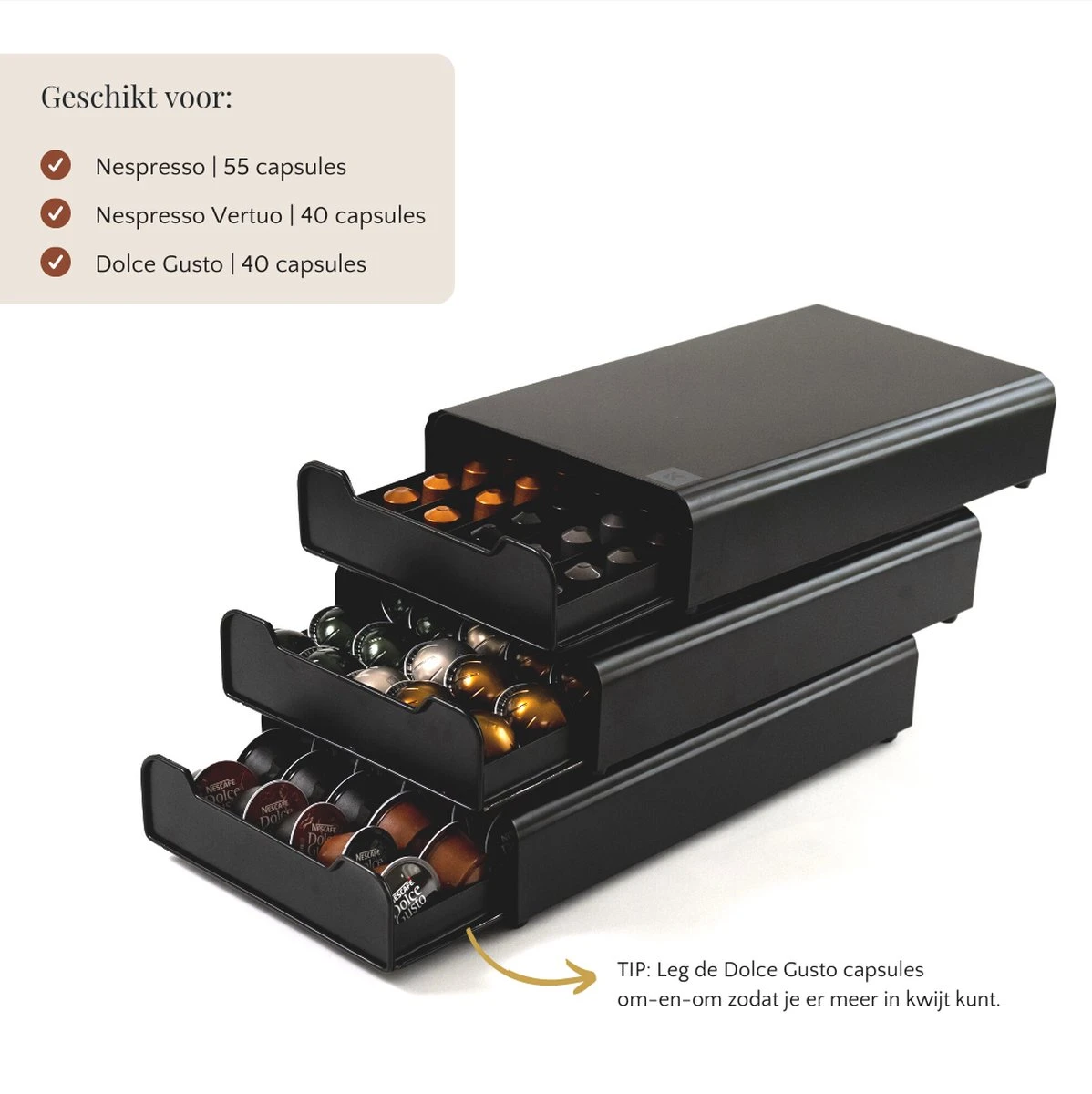 Kitchen Lab Co Co.® Porte-capsule à Café Avec Tiroir - Convient Pour Nespresso, Dolce Gusto Et Nespresso Vertuo - Incl. E-book De Recettes De Café 6 Kitchen Lab Co Co.® Porte-capsule à Café Avec Tiroir - Convient Pour Nespresso, Dolce Gusto Et Nespresso Vertuo - Incl. E-book De Recettes De Café – Image 6