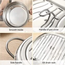 Friteuse En Acier Inoxydable Avec Thermomètre - 3,2 L - Égouttoir à Huile Et Couvercle - Friteuse De Style Japonais - Friteuse Tempura Pour Tempura - Frites - Steak De Poulet -Cuisine Fournitures Magasin 1199x1200 14