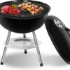 Barbecue à Charbon Sunjas Avec Couvercle, Petit Gril à Boules, Mini Gril De Pique-nique, Gril De Camping émaillé Pour Jardin, BBQ, Etc. (noir)