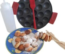 Poêle à Poffertjes En Fonte MCH Quality - Poêle à Poffertjes - Flacon Doseur - Pinceau - Poignées En Silicone - Bâtonnets De Bambou - Toutes Sources De Chaleur