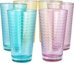 Tressa Verres Colorés, Ensemble De 6 Verres à Boire, 360 Ml, Verres à Cocktail, Verres à Eau, Verres Long Drink Colorés, Caipirinha, Verre à Boire, Verre à Eau, Motif Géométrique