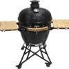 Série Evolve Econ - Barbecue Kamado 24" / 61 CM / XXL - Avec étagères De Table En Bois - Accessoires Gratuits Inclus - Parois En Céramique - Forme D'œuf - Chaleur Directe + Chaleur Indirecte - Ventilation Professionnelle - Thermomètre Intelligent