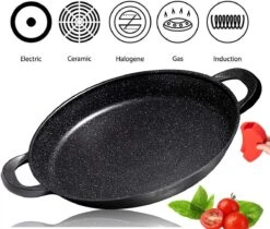 Poêle à Paella CUILINA - Revêtement Anti-adhésif Allemand GREBLON Revêtement Marbre - 36 Cm - Pour Induction Et Toutes Sources De Chaleur - Avec Poignées Amovibles En Silicone.