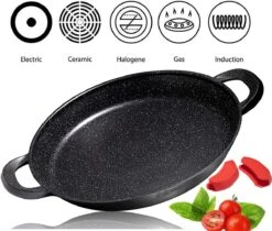 Poêle à Paella CUILINA 40 Cm - Revêtement Anti-adhésif Allemand GREBLON Revêtement En Marbre - Pour Induction Et Toutes Sources De Chaleur - Avec Poignées Amovibles En Silicone.