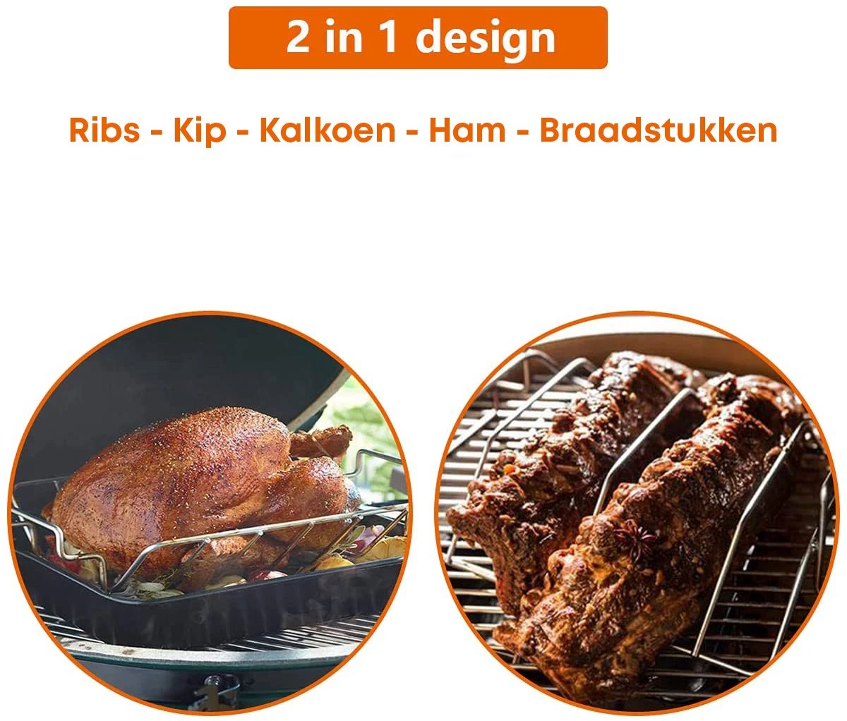 YUGN 2-en-1 Acier Inoxydable Spare Rib Rack BBQ Rib Rack - Rib Rack Spareribs Holder - Accessoires De BBQ - Grille De Grille Avec Brosse 4 YUGN 2-en-1 Acier Inoxydable Spare Rib Rack BBQ Rib Rack - Rib Rack Spareribs Holder - Accessoires De BBQ - Grille De Grille Avec Brosse – Image 4