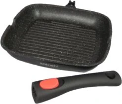 Satoshi - Poêle à Griller 28cm - Avec Poignée Amovible - Convient à L'induction - Avec Revêtement En Marbre Antiadhésif -Cuisine Fournitures Magasin 1200x1024