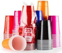 Gobelets Rouges 200 X Mega Color Mix - 500ml Bear Pong American Party Cups | 50x Rouge, 50x Rose, 50x Bleu, 25x Noir, 25x Orange
