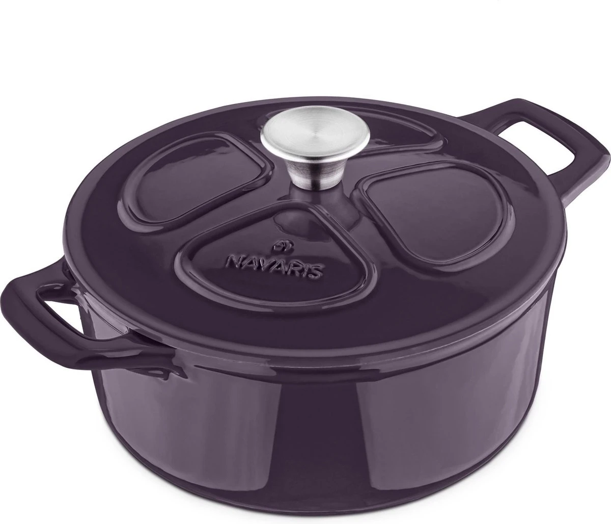 Cocotte En Fonte Navaris Avec Couvercle - Navaris émaillée - Convient à La Cuisson Induction, Gaz Et Céramique - Violet 5 Cocotte En Fonte Navaris Avec Couvercle - Navaris émaillée - Convient à La Cuisson Induction, Gaz Et Céramique - Violet – Image 5