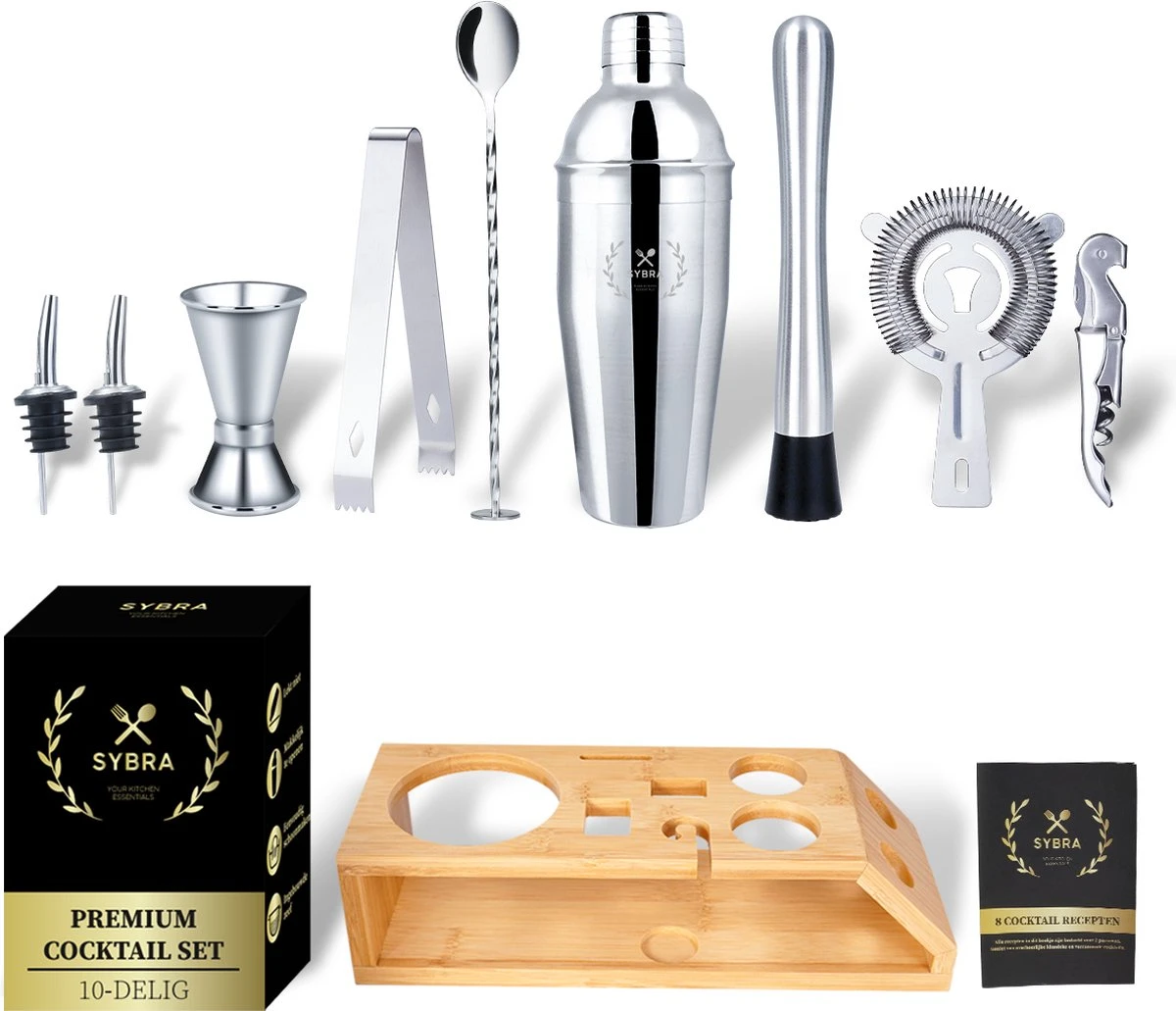 Sybra® Cocktail Set 10 Pièces - Cocktail Book - Cocktail Shaker - Acier Inoxydable 4 Sybra® Cocktail Set 10 Pièces - Cocktail Book - Cocktail Shaker - Acier Inoxydable – Image 4