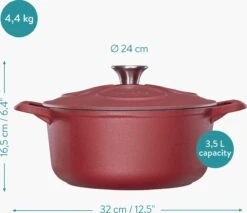 Cocotte En Fonte Navaris Avec Couvercle - Faitout - Poêle émaillée - Convient Pour La Cuisson à Induction, Gaz Et Vitrocéramique - Rouge Mat -Cuisine Fournitures Magasin 1200x1033