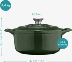 Cocotte En Fonte Navaris Avec Couvercle - Navaris émaillée - Convient à La Cuisson Induction, Gaz Et Vitrocéramique - Vert -Cuisine Fournitures Magasin 1200x1034