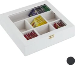 Boîte à Thé Relaxdays Bois - Boîte à Thé 7 Compartiments - Magasin De Thé - Boîte à Thé - Boîte à Thé - Boîte Blanche -Cuisine Fournitures Magasin 1200x1036 1