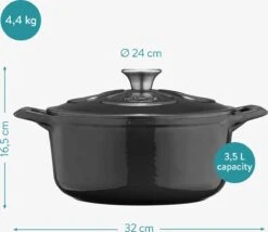 Cocotte En Fonte Navaris Avec Couvercle - Navaris émaillée - Convient à La Cuisson Induction, Gaz Et Vitrocéramique - Zwart -Cuisine Fournitures Magasin 1200x1039 1