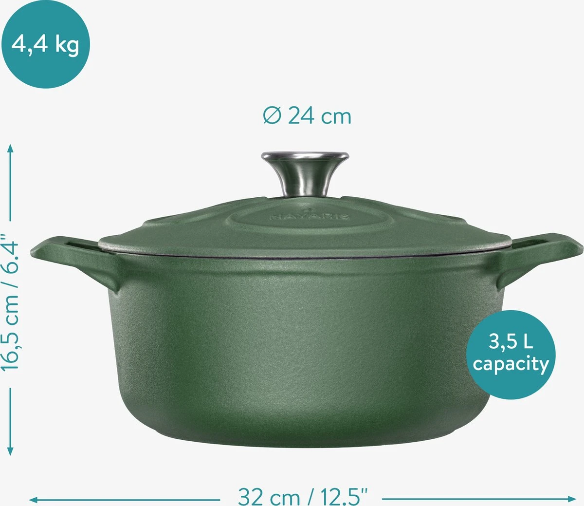 Cocotte En Fonte Navaris Avec Couvercle - Faitout - Poêle émaillée - Convient Pour La Cuisson à Induction, Gaz Et Vitrocéramique - Vert Mat 4 Cocotte En Fonte Navaris Avec Couvercle - Faitout - Poêle émaillée - Convient Pour La Cuisson à Induction, Gaz Et Vitrocéramique - Vert Mat – Image 4