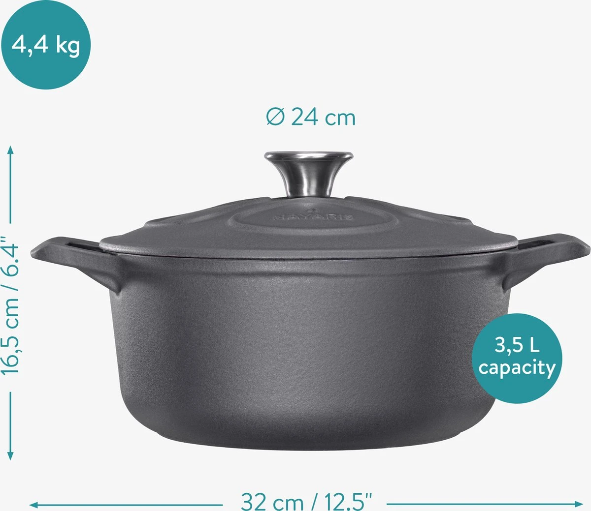 Cocotte En Fonte Navaris Avec Couvercle - Faitout - Poêle émaillée - Convient Pour La Cuisson à Induction, Gaz Et Vitrocéramique - Noir Mat 7 Cocotte En Fonte Navaris Avec Couvercle - Faitout - Poêle émaillée - Convient Pour La Cuisson à Induction, Gaz Et Vitrocéramique - Noir Mat – Image 7