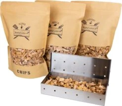 Assortiment De Chips Avec Boîte Fumoir | BBQ | Bois De Fumée | Paquet Cadeau