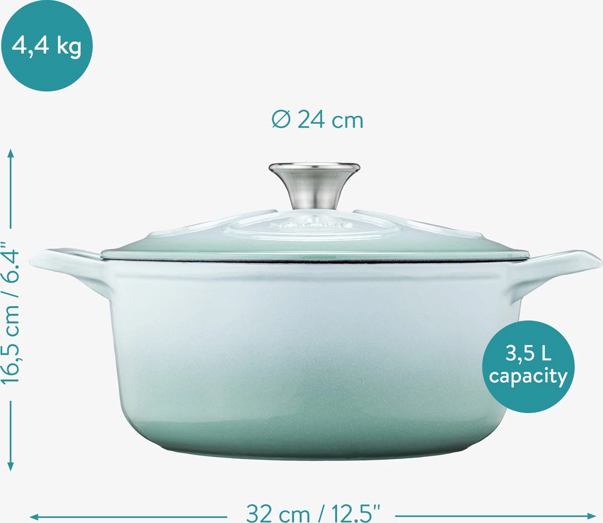 Cocotte En Fonte Navaris Avec Couvercle - Cocotte - Convient Pour La Cuisson à Induction, Gaz Et Vitrocéramique - Passe Au Four Jusqu'à 260 °C - Vert Menthe 8 Cocotte En Fonte Navaris Avec Couvercle - Cocotte - Convient Pour La Cuisson à Induction, Gaz Et Vitrocéramique - Passe Au Four Jusqu'à 260 °C - Vert Menthe – Image 8
