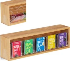 Boîte à Thé Relaxdays 5 Compartiments - Coffre à Thé - Support Pour Sachets De Thé - Bambou - Pour Env.10 Sachets De Thé