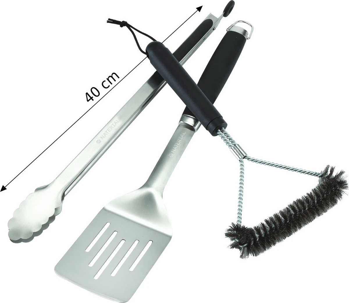 NATERIAL - Set De 3 Ustensiles Barbecue - Inox - Manche Ergonomique - H.40 Cm - Pince Barbecue - Brosse Barbecue - Accessoires Barbecue 2 NATERIAL - Set De 3 Ustensiles Barbecue - Inox - Manche Ergonomique - H.40 Cm - Pince Barbecue - Brosse Barbecue - Accessoires Barbecue – Image 2