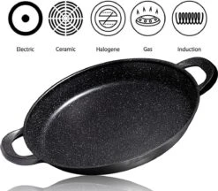 Poêle à Paella CUILINA - Revêtement Anti-adhésif Allemand GREBLON Revêtement Marbre - 36 Cm - Pour Induction Et Toutes Sources De Chaleur - Avec Poignées Amovibles En Silicone. -Cuisine Fournitures Magasin 1200x1048 1