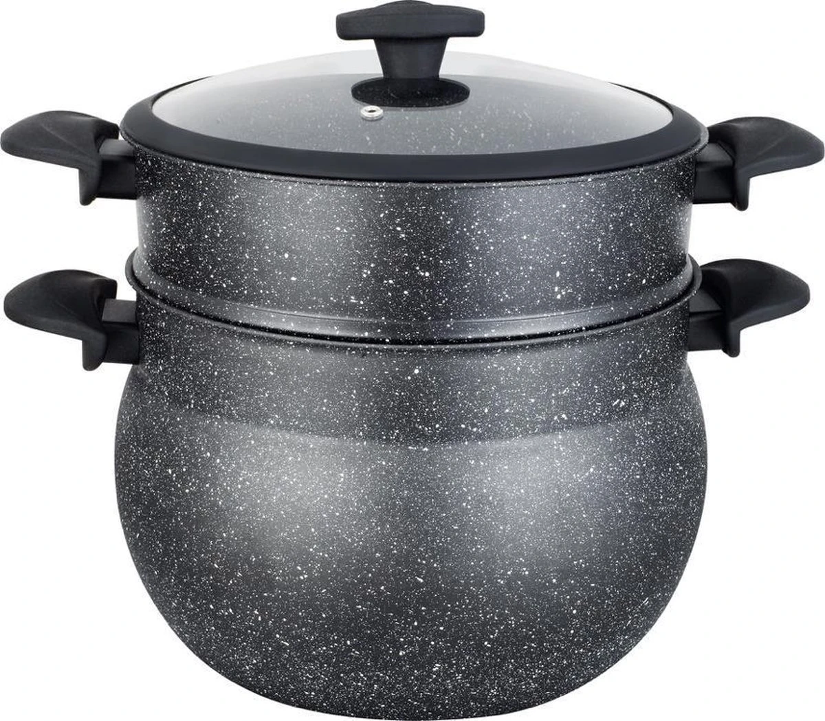 Poêle à Couscous Royal Swiss - Couscoussier - Cuiseur Vapeur - 8L - Toutes Sources De Chaleur - Aluminium Recouvert De Pierre - Couvercle En Verres - NOIR 4 Poêle à Couscous Royal Swiss - Couscoussier - Cuiseur Vapeur - 8L - Toutes Sources De Chaleur - Aluminium Recouvert De Pierre - Couvercle En Verres - NOIR – Image 4