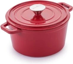 Rosmarino - Poêle En Fonte - Rouge - Ø20cm - 1,8 Litre - Poêle à Frire - 100% Sans PFAS & PFOA - Émail - Convient à Toutes Les Sources De Chaleur