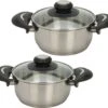 Excellent Houseware Ensemble De Casseroles De Cuisson - 2x - Couvercle En Verre - Acier Inoxydable - 3 Et 4 Litres