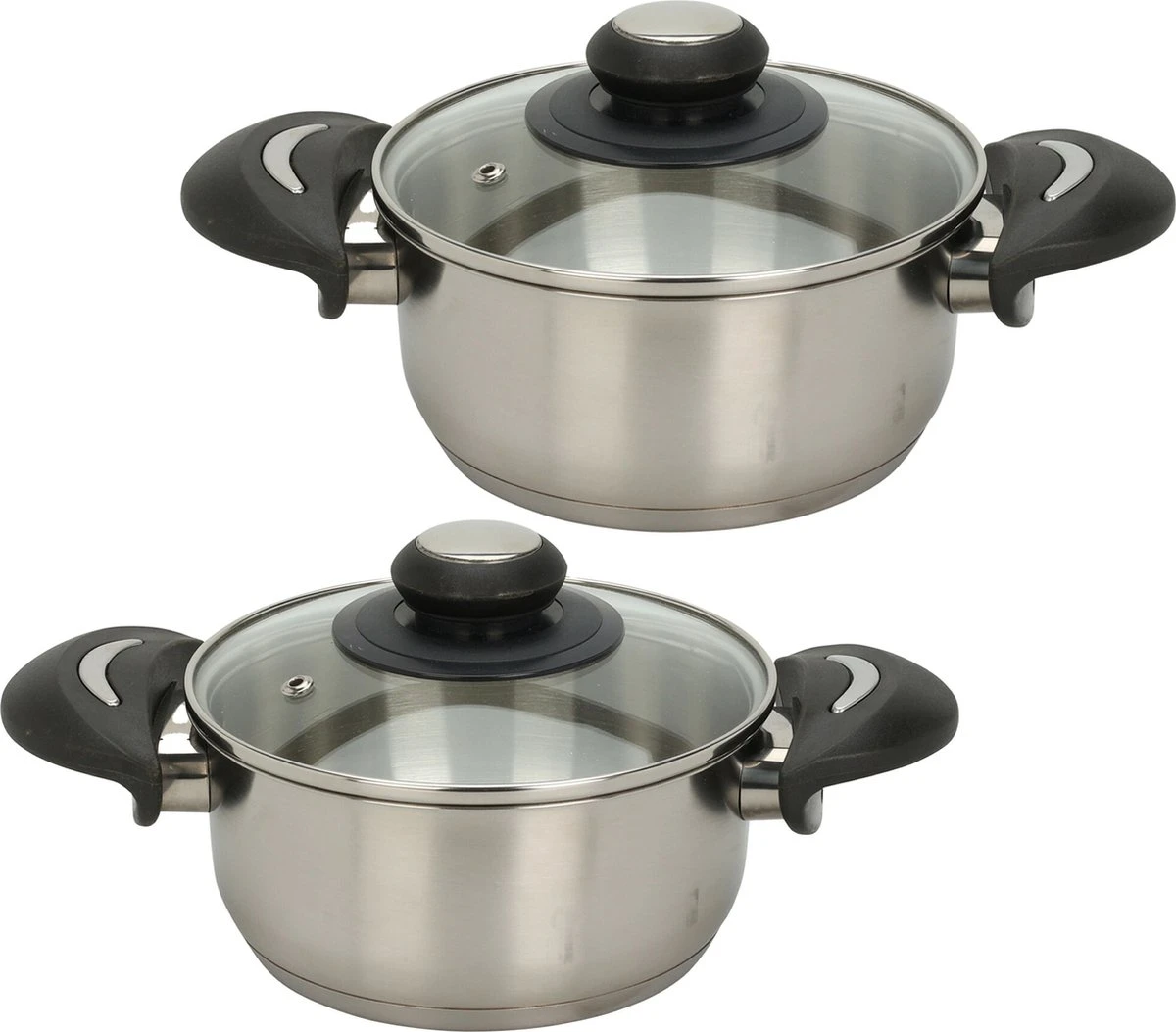 Excellent Houseware Ensemble De Casseroles De Cuisson - 2x - Couvercle En Verre - Acier Inoxydable - 3 Et 4 Litres 1 Excellent Houseware Ensemble De Casseroles De Cuisson - 2x - Couvercle En Verre - Acier Inoxydable - 3 Et 4 Litres