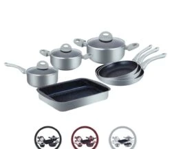 Ensemble De Casseroles En Marbre Herzberg En Aluminium 10 Pièces - Convient à L'induction - Argent -Cuisine Fournitures Magasin 1200x1054 1