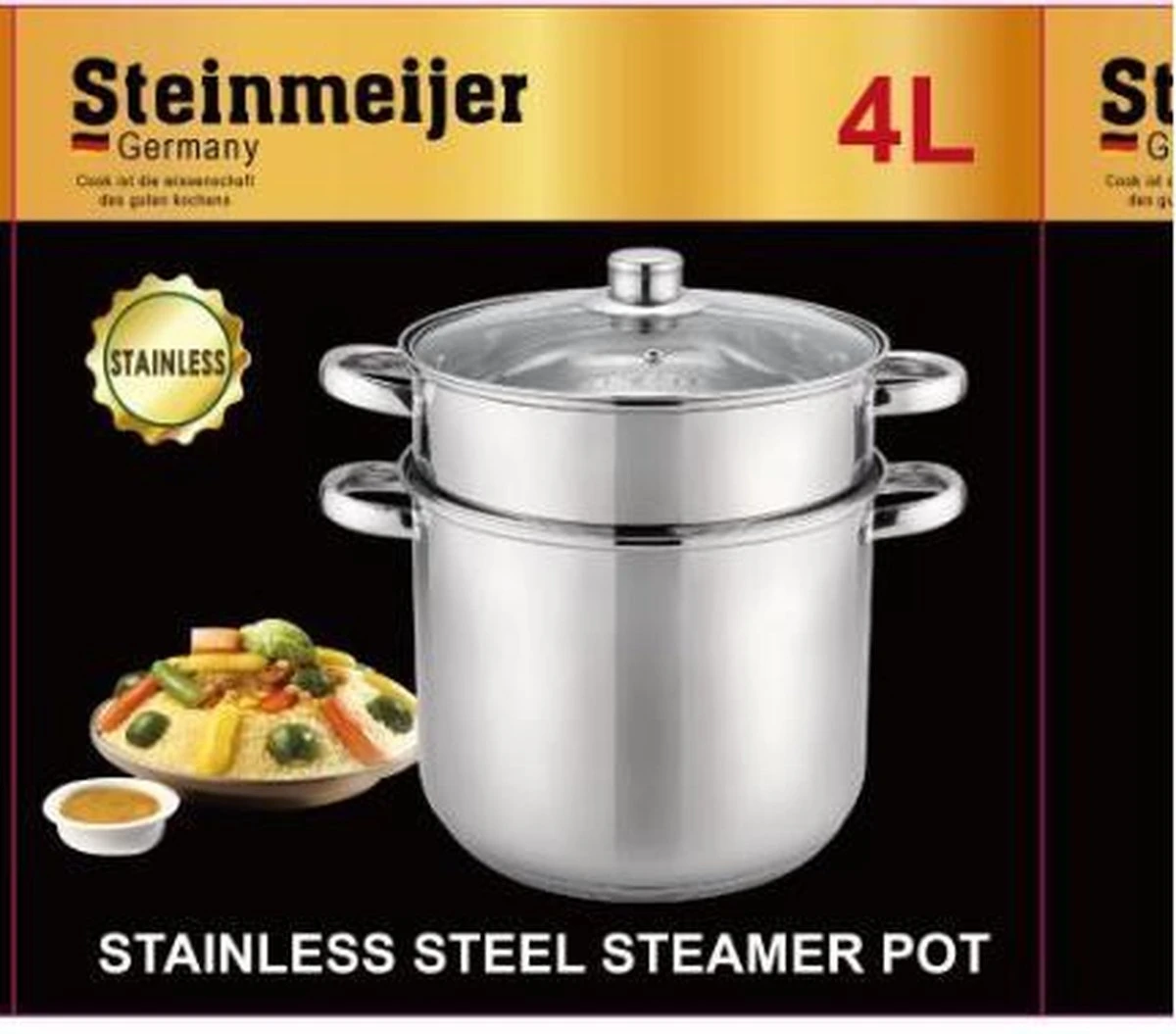 Set De Casseroles à Vapeur Steinmeijer -4L En Acier Inoxydable Ø 24 Cm - 3 Pièces - Avec Fond 6 Couches 5 Set De Casseroles à Vapeur Steinmeijer -4L En Acier Inoxydable Ø 24 Cm - 3 Pièces - Avec Fond 6 Couches – Image 5