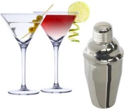 Alpina Set De 4x Verres à Cocktail Martini Avec Shaker à Cocktail De Luxe En Acier Inoxydable - 220 Ml - Boire Des Cocktails - Cocktails