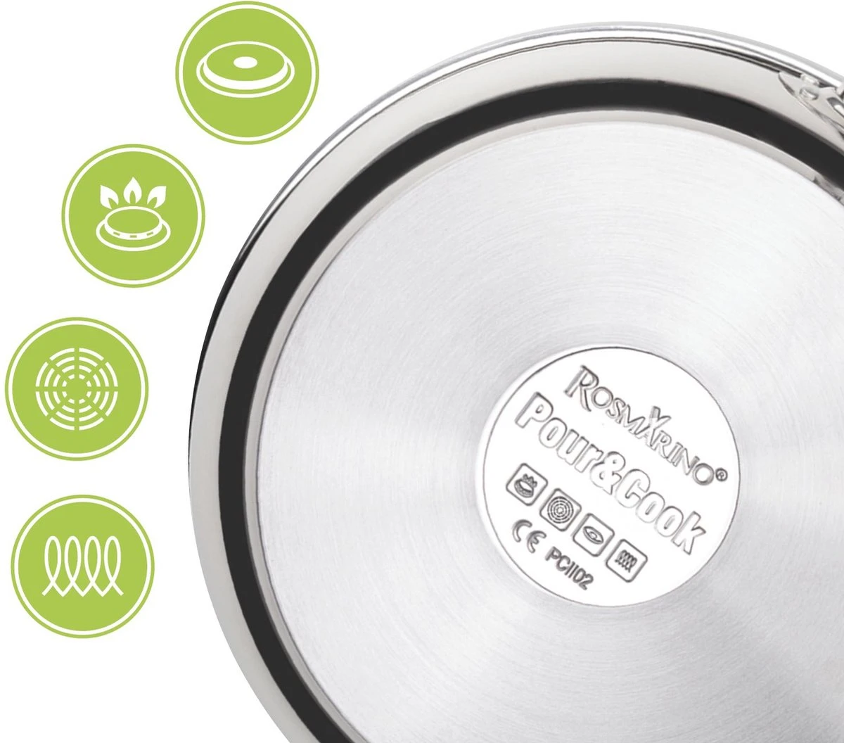 Rosmarino Pour & Cook - Casserole Avec Couvercle En Verre - Ø28cm - 100% Sans PFAS & PFOA - Acier Inoxydable 18/10 - Technologie ThermoFlow - Poignées Cool Touch - Convient à Toutes Les Sources De Chaleur & Lave-vaisselle 11 Rosmarino Pour & Cook - Casserole Avec Couvercle En Verre - Ø28cm - 100% Sans PFAS & PFOA - Acier Inoxydable 18/10 - Technologie ThermoFlow - Poignées Cool Touch - Convient à Toutes Les Sources De Chaleur & Lave-vaisselle – Image 11