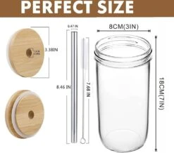 Lot De 2 Verres à Thé à Bubble 720 Ml Avec Paille Et Couvercle En Bambou Anti-moisissure, Verre à Coffee Glacé à Col Large, Tasse à Jus De Fruits, Gobelet En Glas Mason , Verre à Thé Boba -Cuisine Fournitures Magasin 1200x1059 7