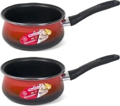 Set De 2x Casserole / Casserole Rouge Avec Revêtement Antiadhésif 16 Cm - Casserole Pour Sauce Et Sauce - Casserole