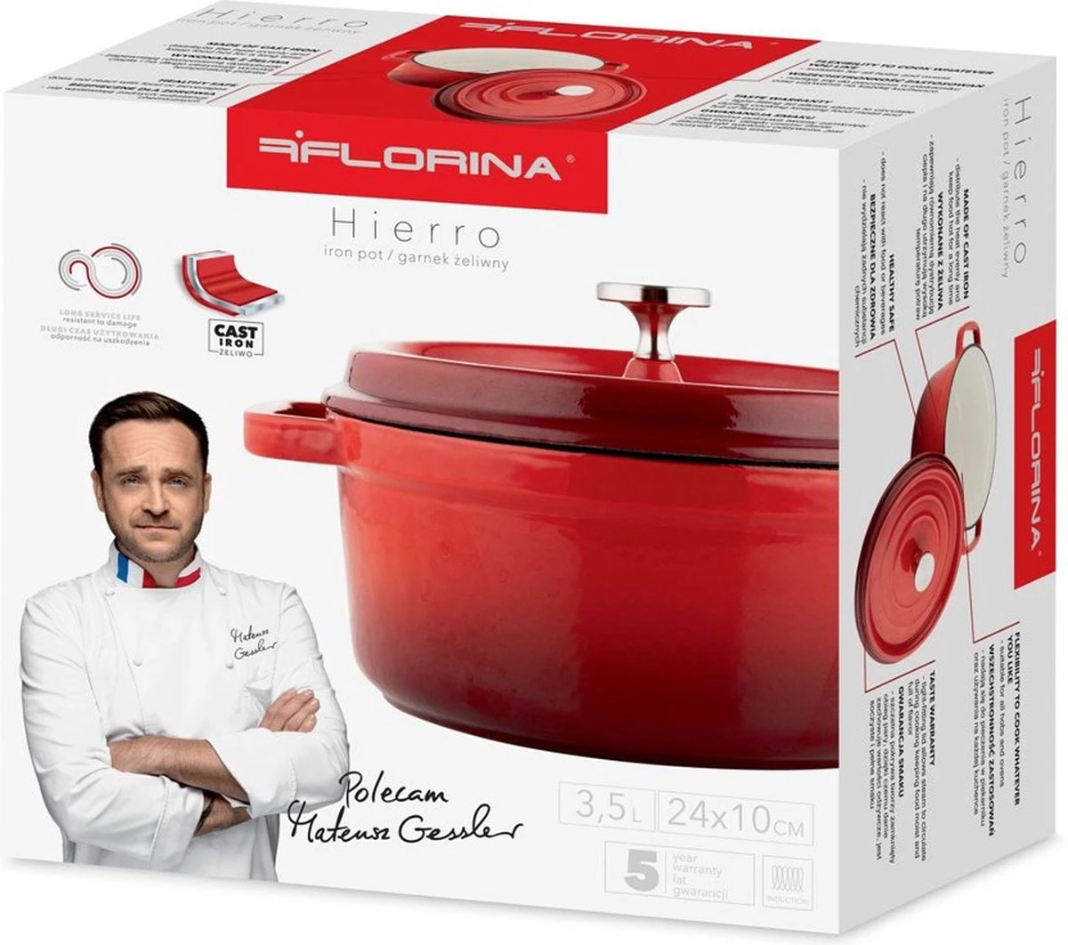 Cocotte Florina Professionnelle En Fonte émaillée Ø 24 Cm 3,5L Rouge Cerise - Tous Feux Pour Induction - Cocotte - Poids 5,3 Kg 7 Cocotte Florina Professionnelle En Fonte émaillée Ø 24 Cm 3,5L Rouge Cerise - Tous Feux Pour Induction - Cocotte - Poids 5,3 Kg – Image 7