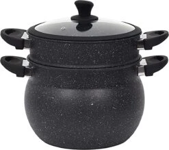 Royalty Line Couscous Pan - Cuiseur Vapeur - 9 Litres - Pour Tous Feux - Couscoussier Avec Poignées Froides - Aluminium - Cuiseur Vapeur Riz Et Légumes Avec Couvercle En Verres - Zwart -Cuisine Fournitures Magasin 1200x1065